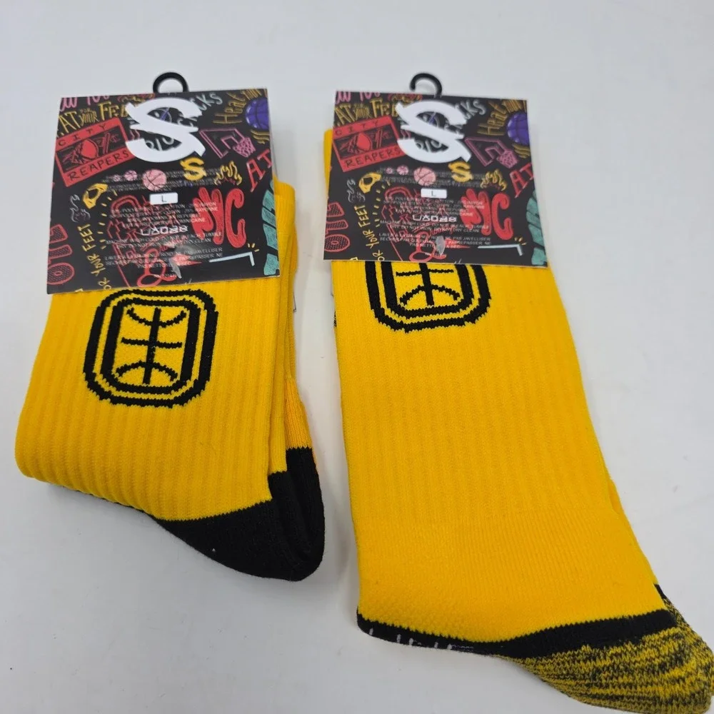 Overtime Elite Jelly Fam Yellow Basketball Socks Strideline Lot 2 Crew Mid L NWT